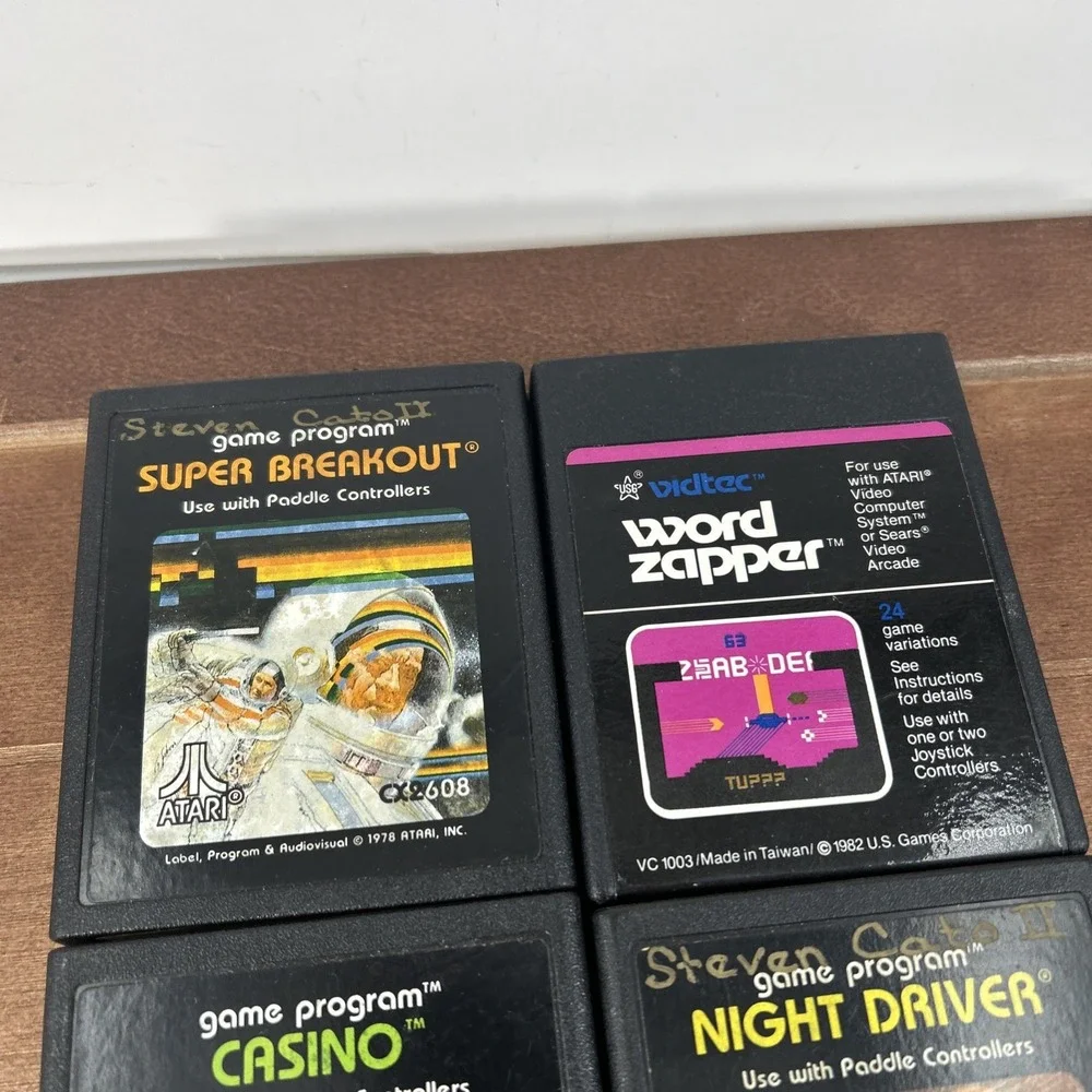 Lot of 4 Atari 2600 Games –‎ Super Breakout, Word Zapper, Casino, Night Driver